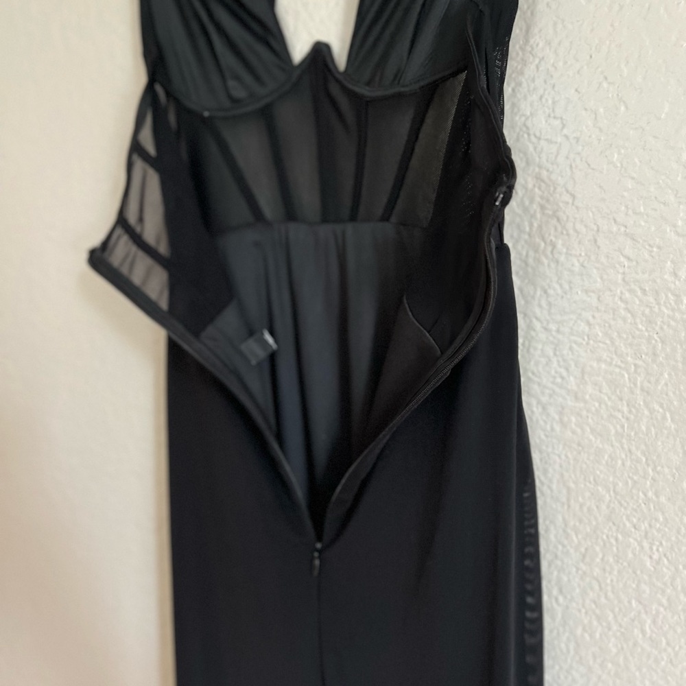 Never-Ending Glamour Black Mesh Cross-Front Halter Maxi Dress - Picture 6 of 7